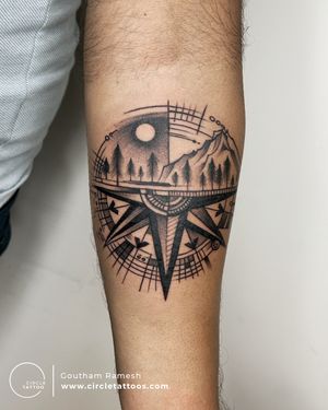 Adventure and Compass Tattoo made by Goutham Ramesh at Circle Tattoo Bangalore