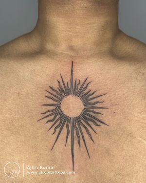 Fineline Sun Tattoo made by Ajith Kumar at Circle Tattoo Bangalore