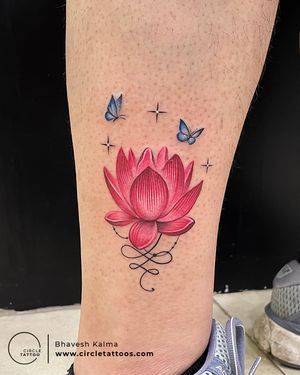 Color Lotus Tattoo with butterfly made by Bhavesh kalma at Circle Tattoo Pune