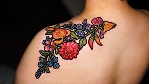 Embroidery flowers tattoo