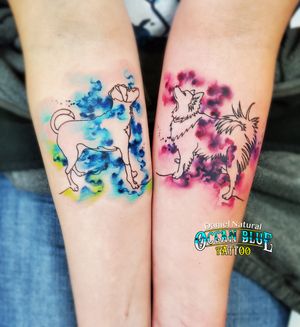 Puppies outline watercolor tattoo by DanielNatural