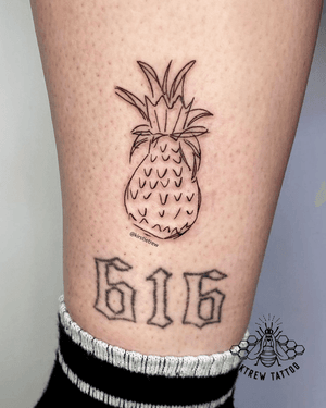 Abstract Linework Pineapple Tattoo by Kirstie at KTREW Tattoo - Birmingham UK