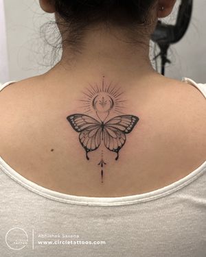 Butterfly and Moon Tattoo made by Abhishek Saxena at Circle Tattoo Delhi