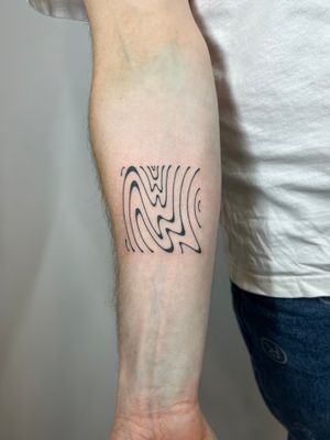 Experience the unique style of Dan Bramfitt with this abstract wavy hand poke tattoo design. A true work of art on your skin.