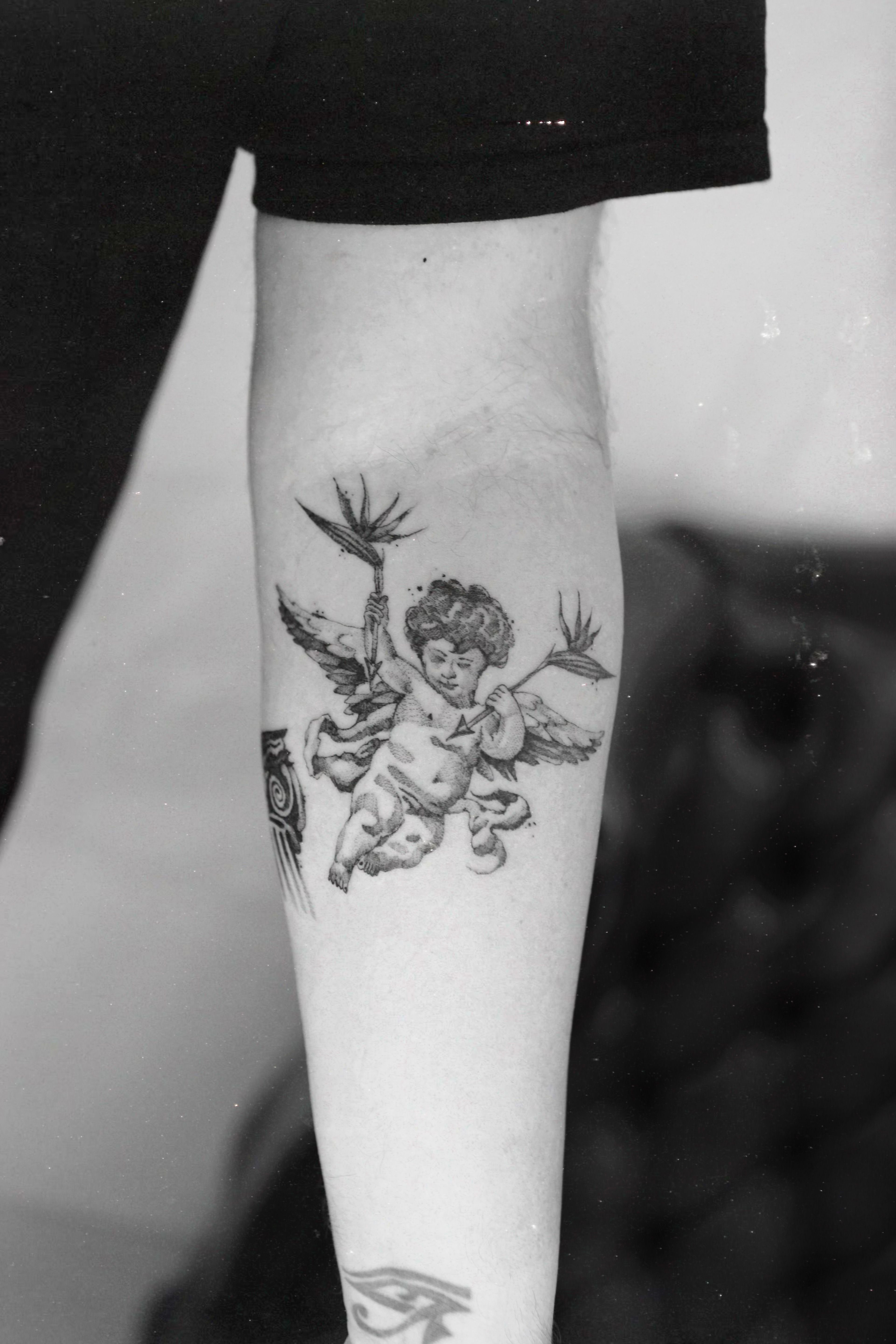 Tattoo uploaded by Alice • Fineline cherub • Tattoodo