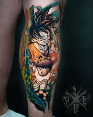  Goku vs Tsubasa Anime ❌ #tattoo #tatuaż #tatuaze #anime #manga #otaku #tsubasa #goku #dragonball #capitantsubasa #pattern #abstract #kolortattoo #tatuazkolorowy #lydka #warszawa #polska #polandtattoos