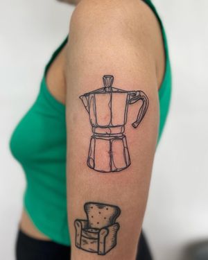 Get your daily dose of espresso with this minimalist fine line tattoo by Well Good Mate. A single line masterpiece for coffee lovers.