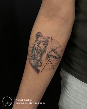Tiger and Compass Tattoo made by Sahil Juikar at Circle Tattoo Dadar