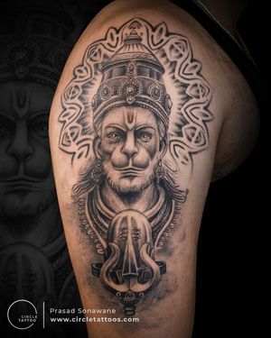 Custom Hanuman and Shivling Tattoo made by Prasad Sonawane at Circle Tattoo Andheri