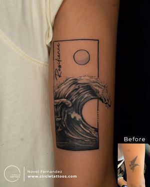 Wave and Sun Cover up Tattoo made by Novel Fernandez at Circle Tattoo Andheri