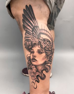 Angel tattoo done by Mariana Hoffman At Hoffman Atelier. New Jersey 