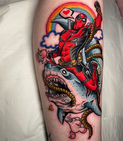Deadpool riding a shark 🖤