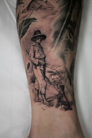 Spanish Shepard Boy and his Dog - Gap Filler 10cm high on akle