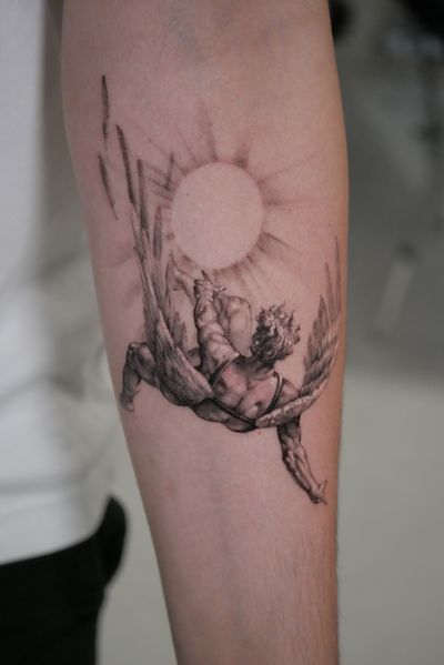 Fallen Angel / Icarus with Sun Tattoo