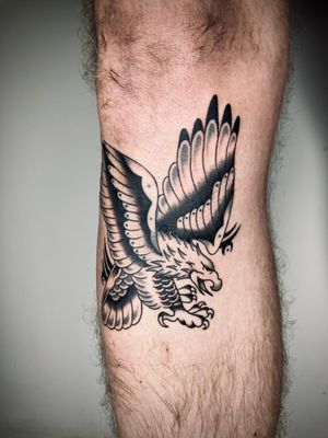 Get a classic and powerful traditional eagle tattoo created by the talented artist Rachel Arfin.
