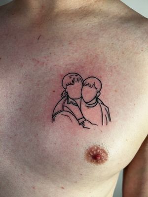 Minimalist yet detailed outline portrait tattoo by Jonathan Glick, showcasing fine line and illustrative style.