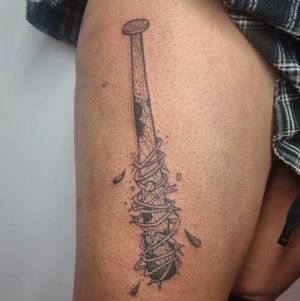 Unique blackwork design by Jonathan Glick, showcasing a detailed baseball bat motif. Perfect for sports enthusiasts.