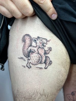 Ignorant style squirrel tattoo by Jonathan Glick, capturing the quirky charm of this beloved woodland critter.