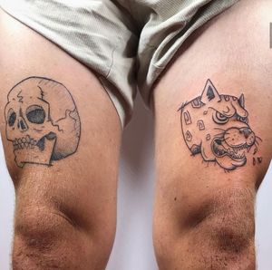 Get a fierce and edgy illustrative tattoo of a panther and skull by Jonathan Glick. Perfect for those who love bold designs.