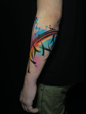 Get a beautiful watercolor pattern tattoo on your lower arm by the talented Cloto.tattoos. Express your unique style with this artistic design.