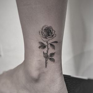 Experience the delicate beauty of a micro-realism rose, expertly crafted by Oliver Whiting in detailed dotwork style.
