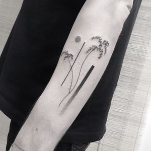 Discover the intricate dotwork and fine line details of this geometric tattoo featuring branches and plants, expertly crafted by Oliver Whiting.
