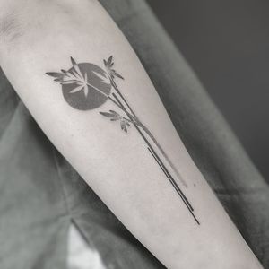Unique dotwork tattoo featuring an abstract plant branch design by Oliver Whiting. Perfect for nature lovers!