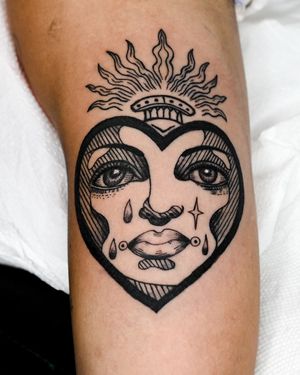 Sacred heart face emotions tattoo design by tattoo artist Fred