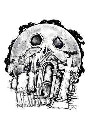 Spooky graveyard tattoo design. Back, maybe calf depends