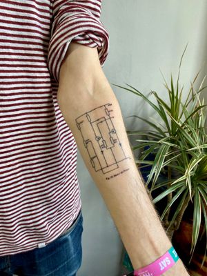 Explore the intricate world of technology with this fine line hand poke tattoo by Charlotte Pokes. Detailed schematics come to life on your skin.