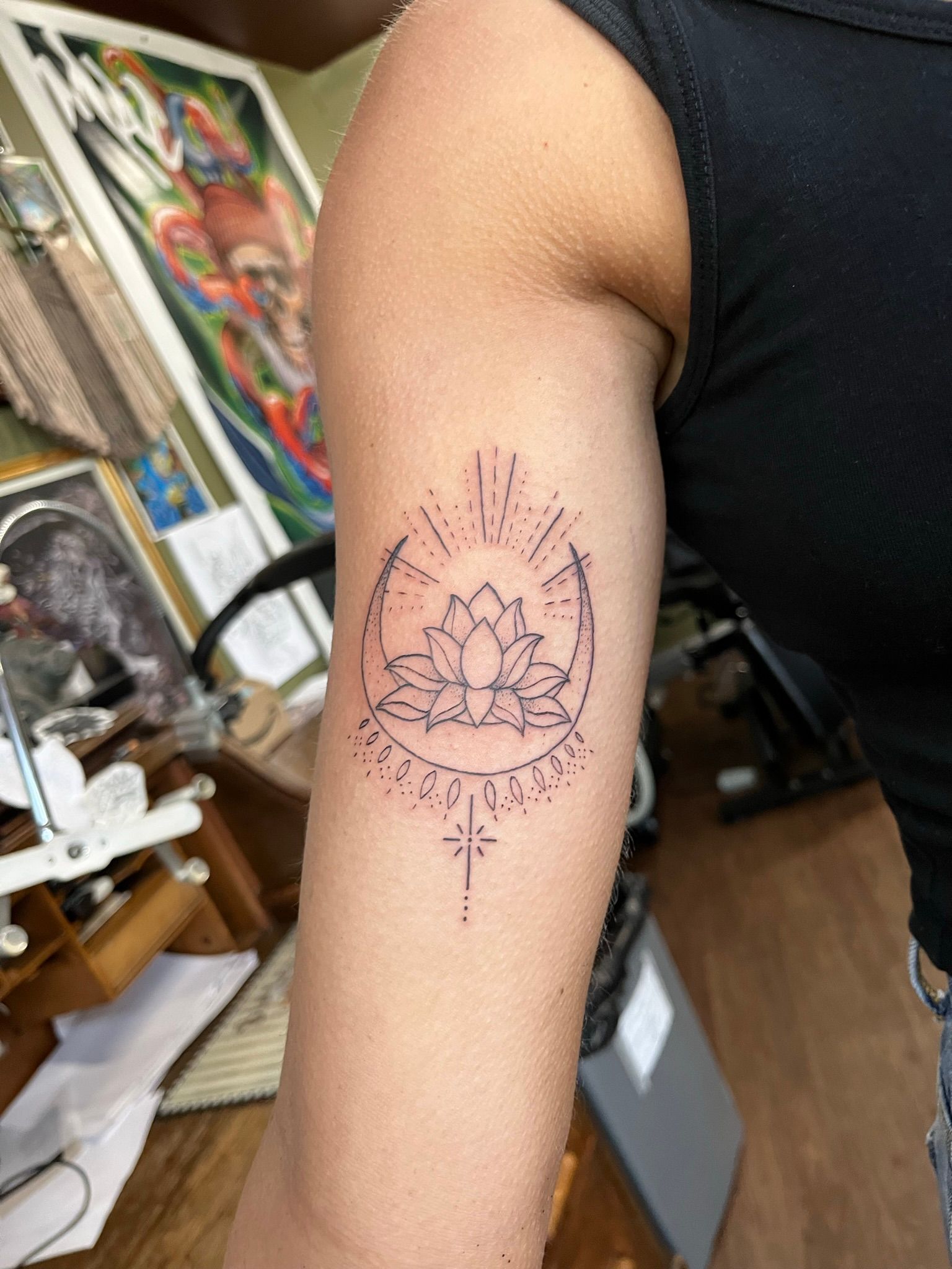 Hawkmoth Tattoo Auckland - By Upseta Pohutukawa flower. thanks Tyler for  letting me do your tattoo! ⚡️HAWKMOTH TATTOO (0220945720) - 157a Symonds  street, Eden Terrace, Auckland CBD, New Zealand. Monday - Sunday,
