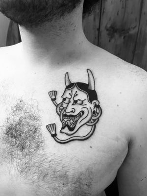 Experience the beauty and power of the hannya motif with this stunning traditional Japanese tattoo, expertly crafted by the talented artist Claudia Vicente.