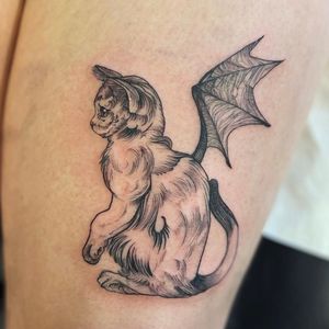 Unique tat by Holly Valley featuring a bat and cat design, perfect for animal lovers and spooky enthusiasts.