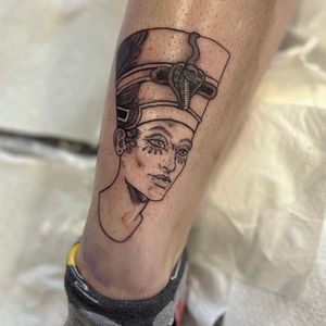 Feast your eyes on this stunning fine line, illustrative pharaoh tattoo by the talented artist Holly Valley. Embrace the power of ancient Egyptian culture with this mesmerizing design.