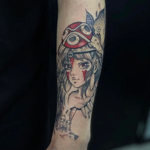 Capture the spirit of Studio Ghibli with a stunning illustrative tattoo by Holly Valley. Show your love for Princess Mononoke in a unique and timeless style.