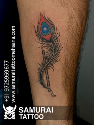 Flute with feather tattoo |Tattoo for krishna |Dwarkadhish tattoo |Lord krishna tattoo