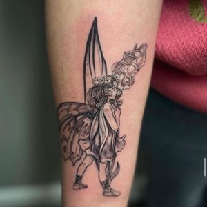 Experience the magical world of fairies with this stunning illustrative tattoo by the talented artist, Holly Valley. Let your imagination run wild as this enchanting design comes to life on your skin.