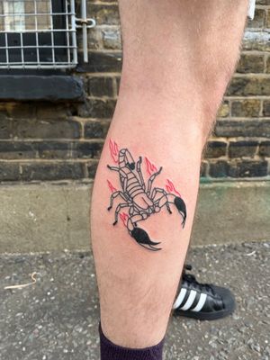 Get inked with a striking illustrative scorpion design by the talented artist Dave Norman. Perfect blend of tradition and creativity.