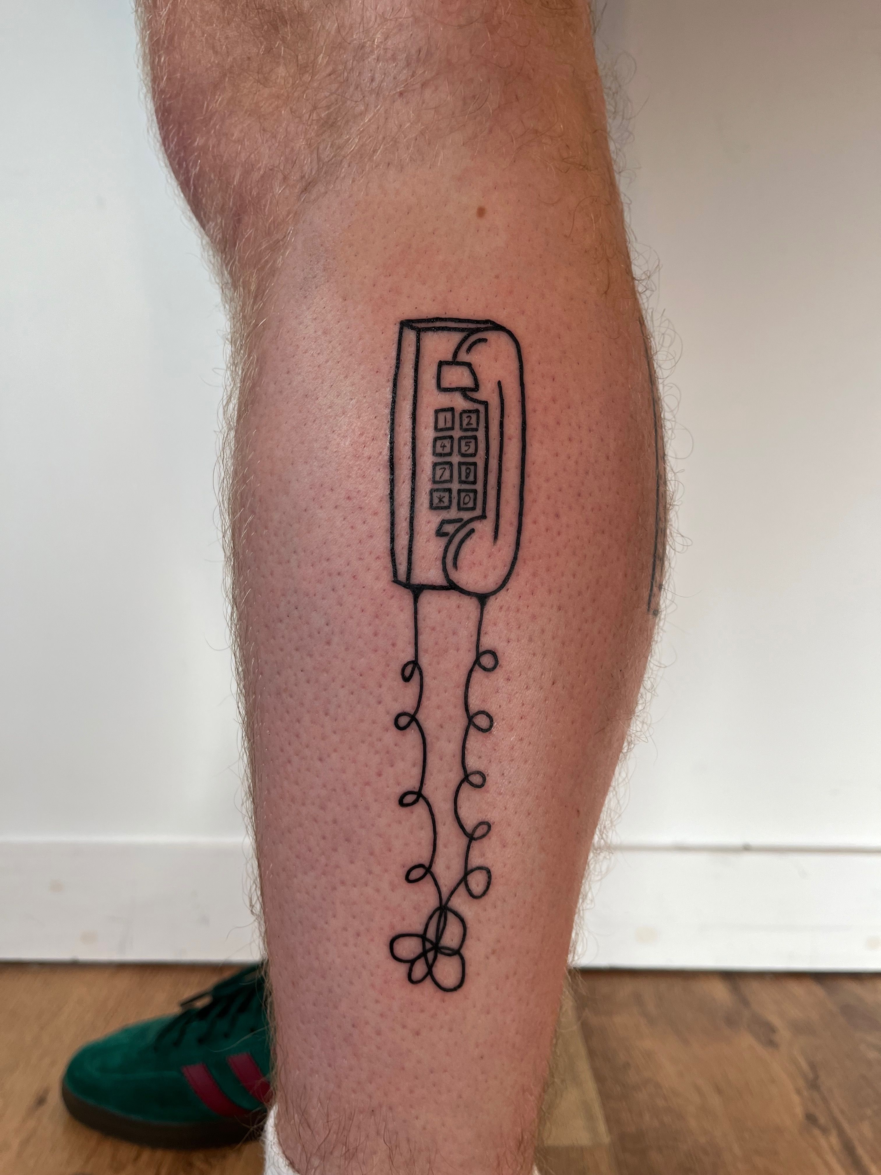 Old-school telephone tattoo | Tattoos for guys, Tattoos, Leg tattoos