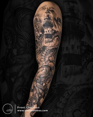 Theme Based Full Sleeve Tattoo made by Preet Chauhan at Circle Tattoo Vizag