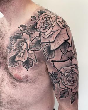 Get a stunning illustrative blackwork tattoo of a rose sketch by Hannah Keuls, perfect for bold and intricate body art.