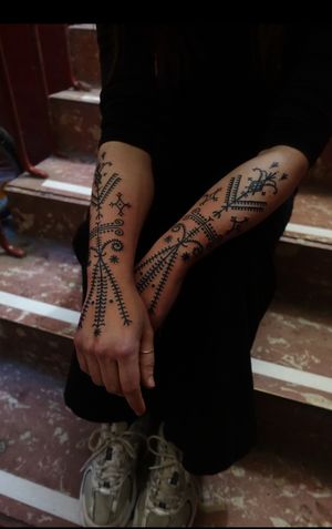 Experience the beauty of this ornate tattoo design with intricate patterns created by the talented artist Treubhan.