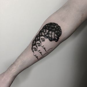 Get a stunning illustrative traditional tattoo of a French woman by the talented artist Ludo Matmut. Capturing the beauty and elegance of French culture in this unique design.