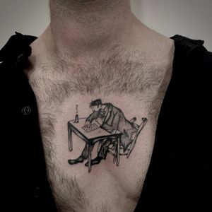 Unique dotwork style tattoo of a vintage man by talented artist Ludo Matmut. Perfect for those who appreciate intricate illustrative designs.