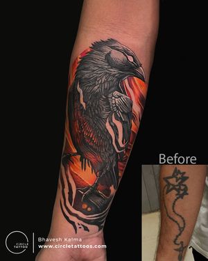 Cover up Color Eagle Tattoo made by Bhavesh kalma at Circle Tattoo Pune