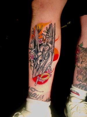 Illustrative tattoo by Ben Twentyman featuring Sauron's iconic sword from the Lord of the Rings trilogy.
