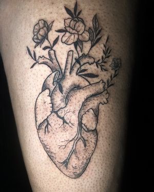 Elegant dotwork illustration of a flower and heart design, expertly done by the talented artist Ben Twentyman.