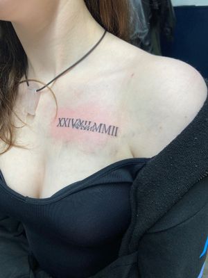 Get a classy and timeless tattoo of a roman date with expert lettering by artist Eve Inksane. Perfect for commemorating a special day in style.