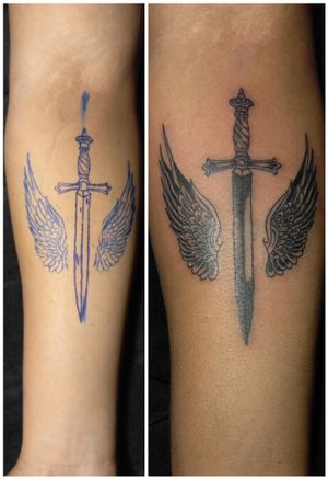 Sword wing tattoo #forarmtattoo #TanzeelSarwar #Vampires_polour 