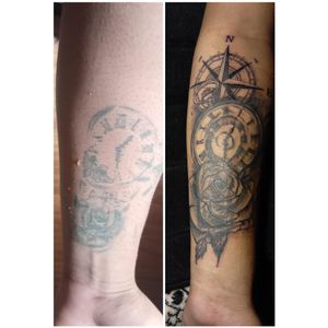 Reshaping Compass clock and rose tattoo #forarmtattoo #TanzeelSarwar #Vampires_polour 
